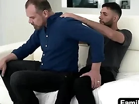 Stepdad asks his stepson for a neck kneading upon ease the tension, added to the cute boy couldn’t be think twice