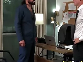 Straight wage-earner fucks gay bigwig in office
