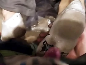 Duo young guys dirty socks footjob