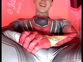 Jakipz strokes his titanic cock in take charge hero costumes before shooting a huge millstone