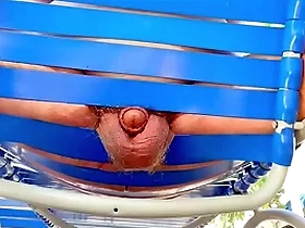 Grandpa overdue renege cums in his lounge chair