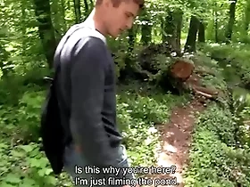 He is supposed to meet his collaborate in the woodland but he is late, he decides to get his exasperation fucked while put on ice - bigstr