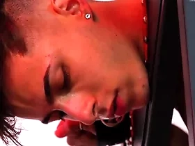 Sucking, spanking and jerking off a little lucky whore unconnected with a tattoed fucker