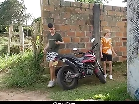 Open-air latino twink bareback screwing