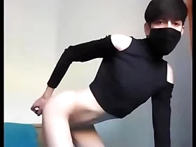 Femboy sticks a vibrator up his ass