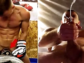 A real russian fighter in training fucks his boxing handbag and cums surpassing joyful men's faces...