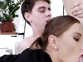 Bisexual office infant fucked in mmf 3some after deep sucking