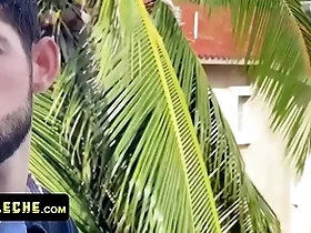 Slender cute boy sees this hot latin macho naked and gets invited encircling take his blarney gaping void in his butt