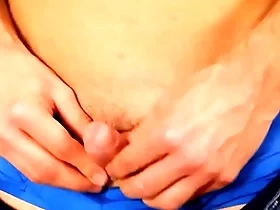 Young expecting jubilant playing all over his foreskin