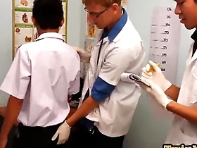 Skinny asian twink barebacking 3some at doctor office