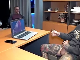 Boss got caught masturbating with the addition of voyeur co-workers united him