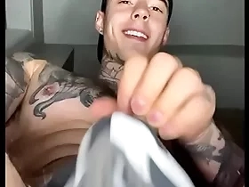 Jakipz in a musician strap playing in all directions his distort and cumming